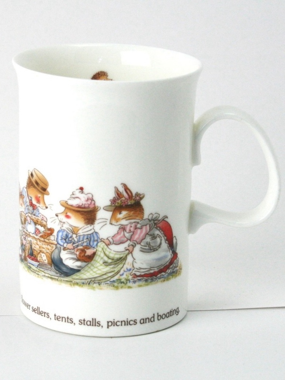 White Illustrated Ceramic Mug with Vintage Picnic Design